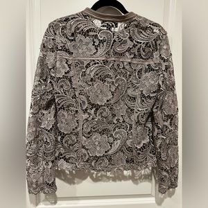 INC lace jacket, Large, Tan metallic, leather like trim.